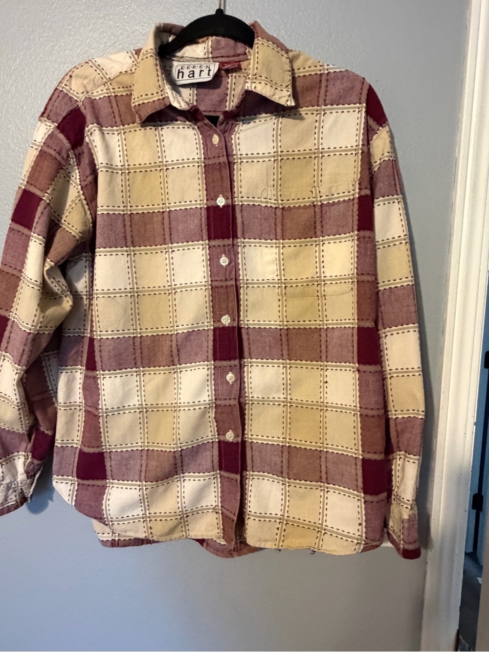 KEREN hart Cream and Burgundy Plaid Button-Down Shirt